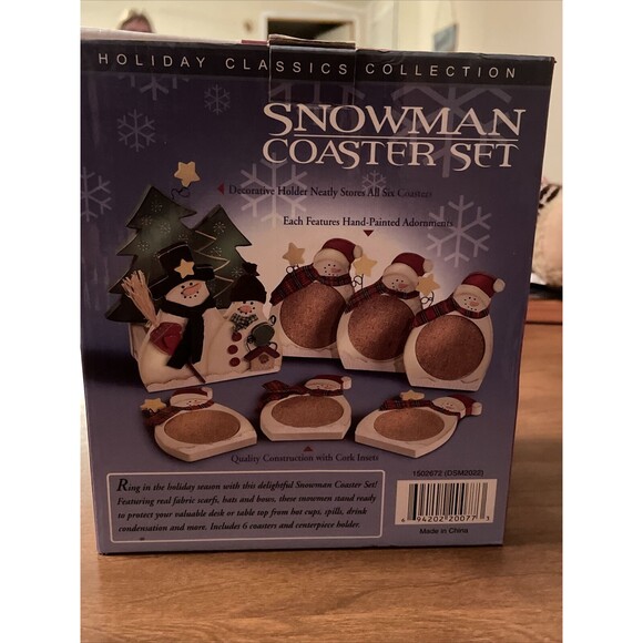 Holiday Classics Collection Snowman 6 Coasters Holder Wood Cottage Core - Picture 15 of 16